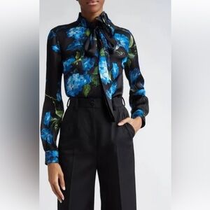 New Dolce & Gabbana Floral Silk Blouse 42 Small bluebell tie Shirt New without T
